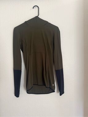 lululemon athletica Olive Green Cowl Neck Sweater with Dark Sleeve Panels
